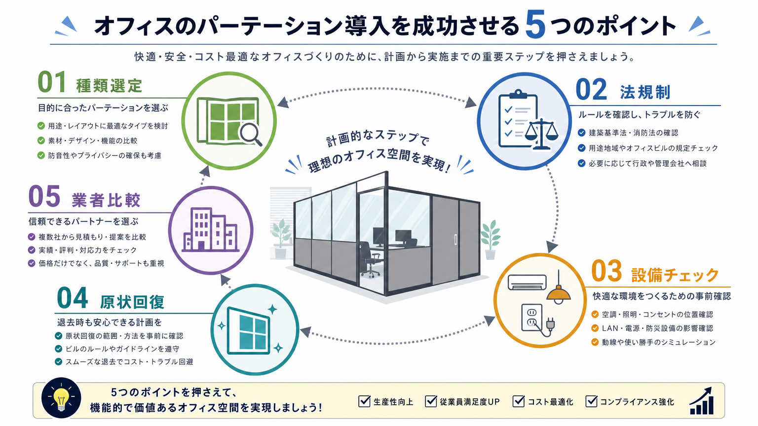 パーテーション設置工事の基礎とは|押さえるべき5つのポイント